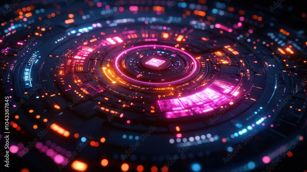 Dynamic abstract technology illustration with vibrant circuits and lights Dynamic abstract technology illustration with vibrant circuits and lights