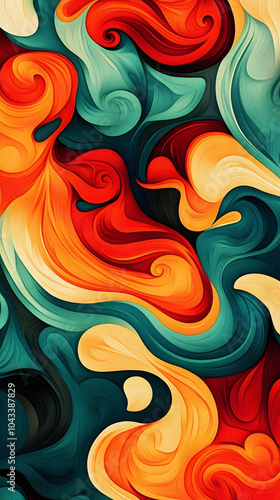 Abstract floral swirl pattern in red and purple with seamless texture and decorative elements