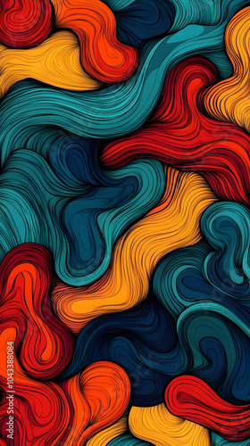 Abstract floral swirl pattern in red and purple with seamless texture and decorative elements