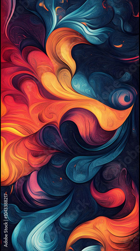 Abstract floral swirl pattern in red and purple with seamless texture and decorative elements