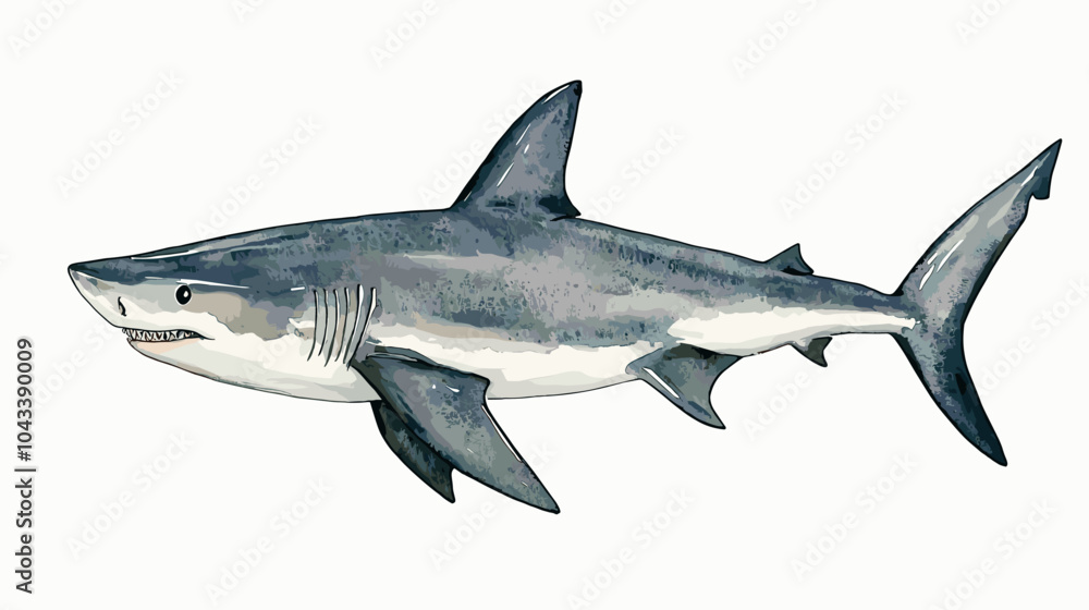 Watercolor shark on a white background. Scary jaws and angry sharks swimming in the ocean. Inhabitant in the waters of the oceans. Vector illustration Watercolor shark on a white background. Scary jaws and angry sharks swimming in the ocean. Inhabitant in the waters of the oceans. Vector illustration