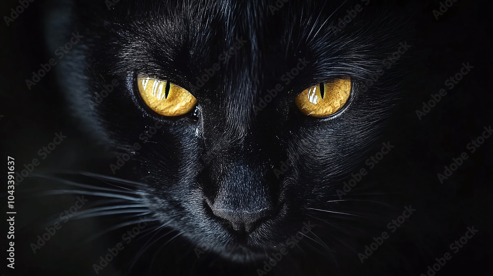 A striking image of a black panther with glowing yellow eyes, peeking out from the shadows. The contrast between darkness and the intense gaze creates a dramatic visual. A striking image of a black panther with glowing yellow eyes, peeking out from the shadows. The contrast between darkness and the intense gaze creates a dramatic visual.