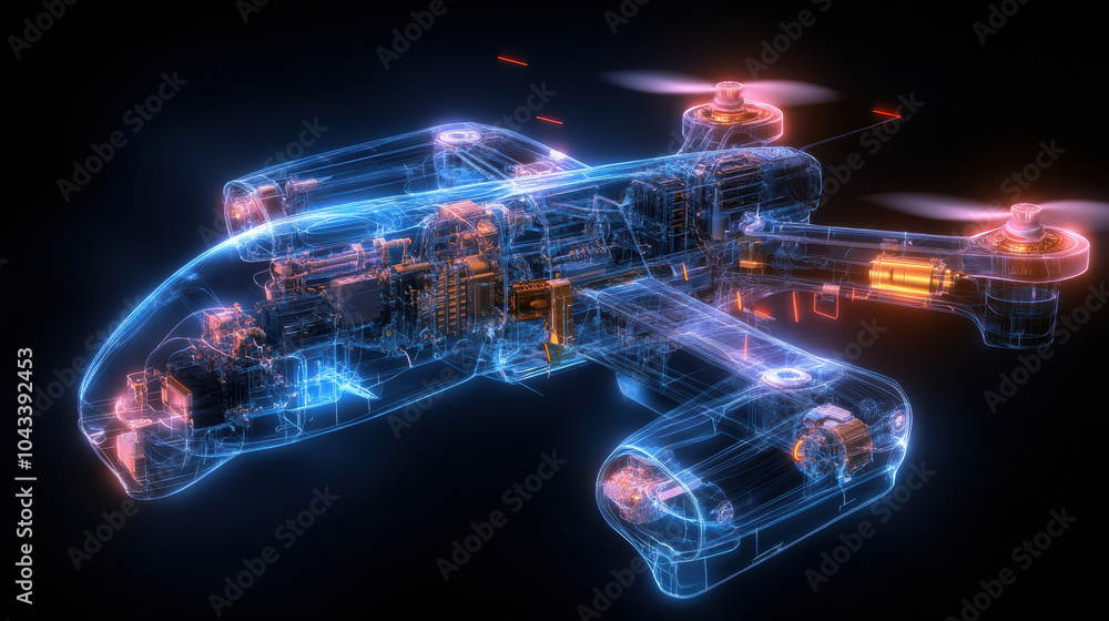 X ray scan of high tech drone showcasing detailed components and design X ray scan of high tech drone showcasing detailed components and design