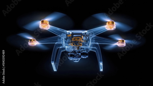 X ray scan of high tech drone showcasing detailed components and design