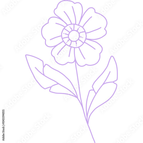 Wallpaper Mural Minimalist Purple Flower Line Art – Simple Floral Outline Illustration Torontodigital.ca
