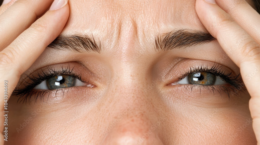 Obraz premium Stressed Businesswoman: Close-up of Tired Eyes and Hands Framing Face Depicting Fatigue and Stress in High Resolution Photo