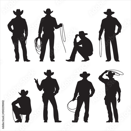 set of vector cowboy silhouette