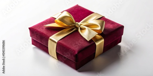 A maroon velvet gift box adorned with a lustrous golden bow, a simple yet elegant presentation for a special occasion.