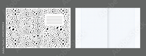 School notebook cover and realistic lined paper blank size reversal A5. Graph paper. Printable squared grid paper with color lines. Geometric background for school, book, diary