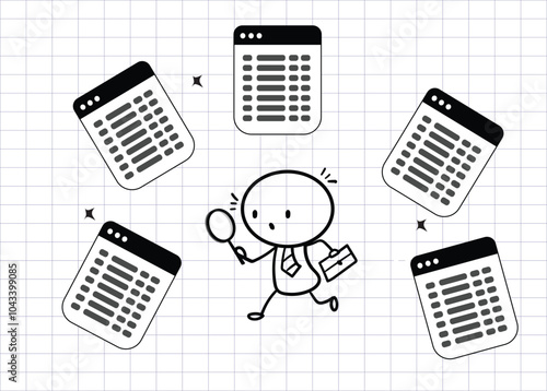 Job seeker, searching for new job, finding new work opportunity, discover vacancy, employment or human resource recruitment