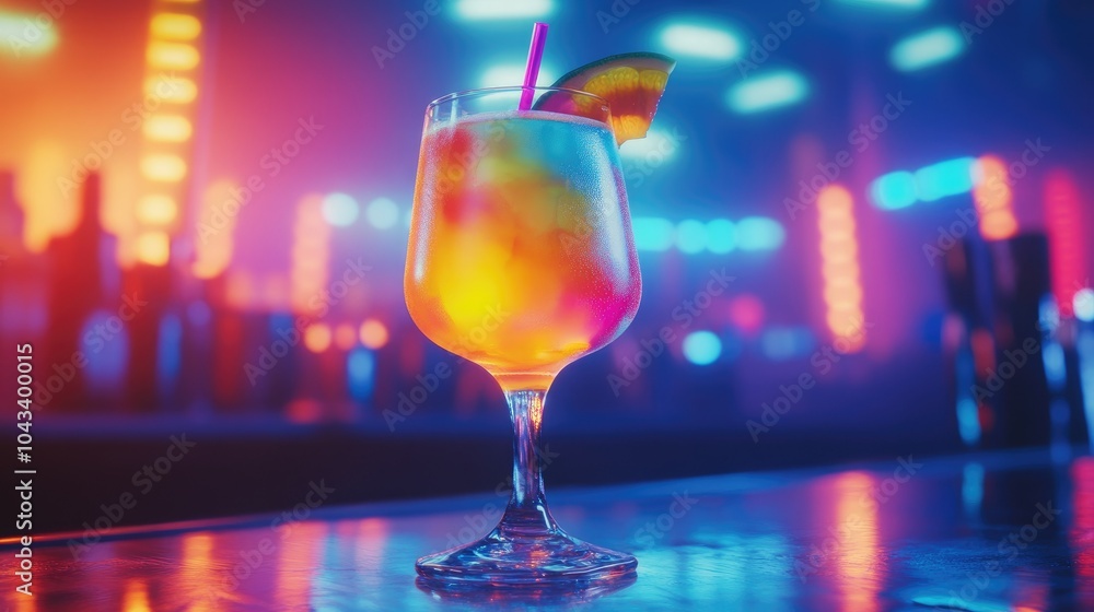 A cocktail glass shimmering under neon lights at a rave party, with bold colors and dynamic lighting capturing the essence of high-energy nightlife. A cocktail glass shimmering under neon lights at a rave party, with bold colors and dynamic lighting capturing the essence of high-energy nightlife.