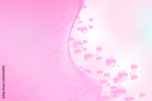 Fluid pink lip balm texture, abstract flowing organic bubble gum blob form. Aesthetic background with copy space. Fluid smooth fluids like gel, collagen, serum texture. Beauty presentation, banner