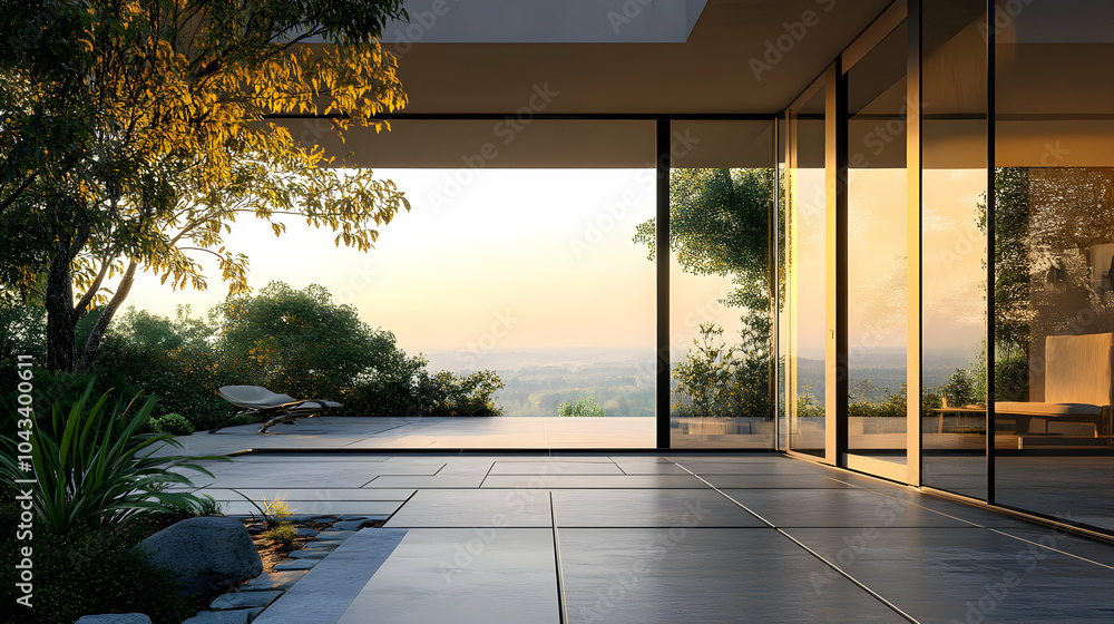 Fototapeta premium Futuristic Automatic Sliding Glass Door with Sensors in Modern Architecture