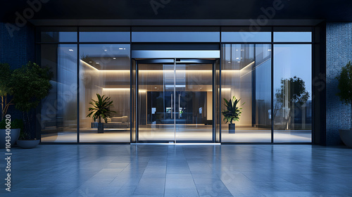 Futuristic Automatic Sliding Glass Door with Sensors in a Modern Architectural Setting