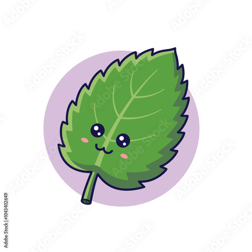 Fresh herbs concept. Cute Kawaii mint leaf character. Vector cartoon icon illustration. Mint character in doodle style. Isolated on white background.