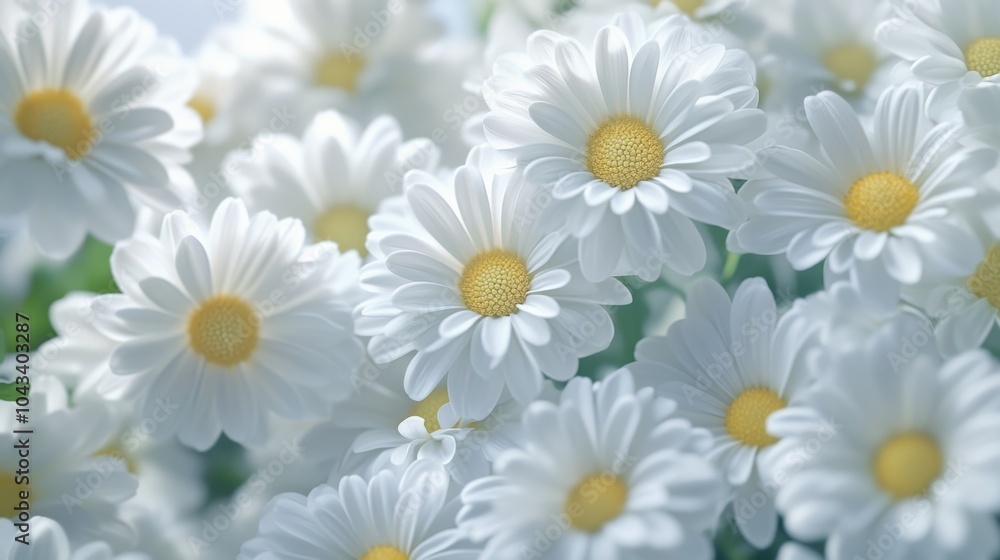 Obraz premium Photorealistic White Funeral Flowers with Green Leaves in Soft Natural Light