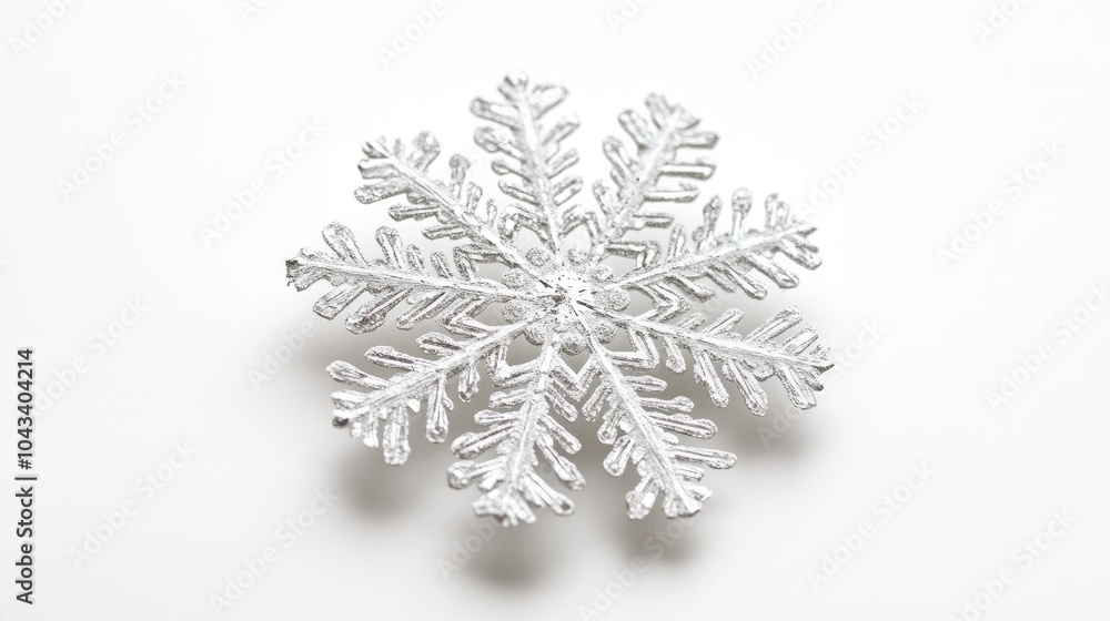 A fragile, detailed snowflake resting on a pure white background, capturing the subtle beauty of winter's creations. A fragile, detailed snowflake resting on a pure white background, capturing the subtle beauty of winter's creations.