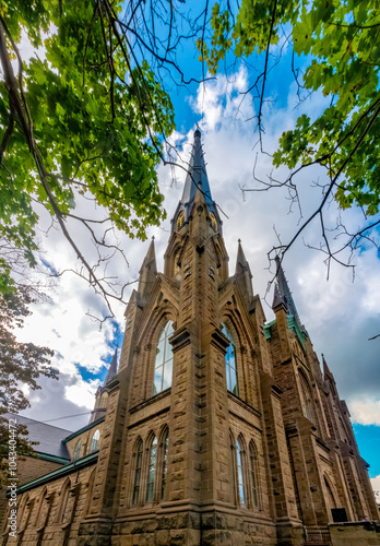 The impressive towers of St. Dunstan's Basilica, Chalottetown, Prince Edward Island, Canada