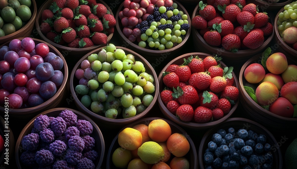 A Rainbow of Fresh Fruits Assortment with Varied Colors on Black Background A Rainbow of Fresh Fruits Assortment with Varied Colors on Black Background