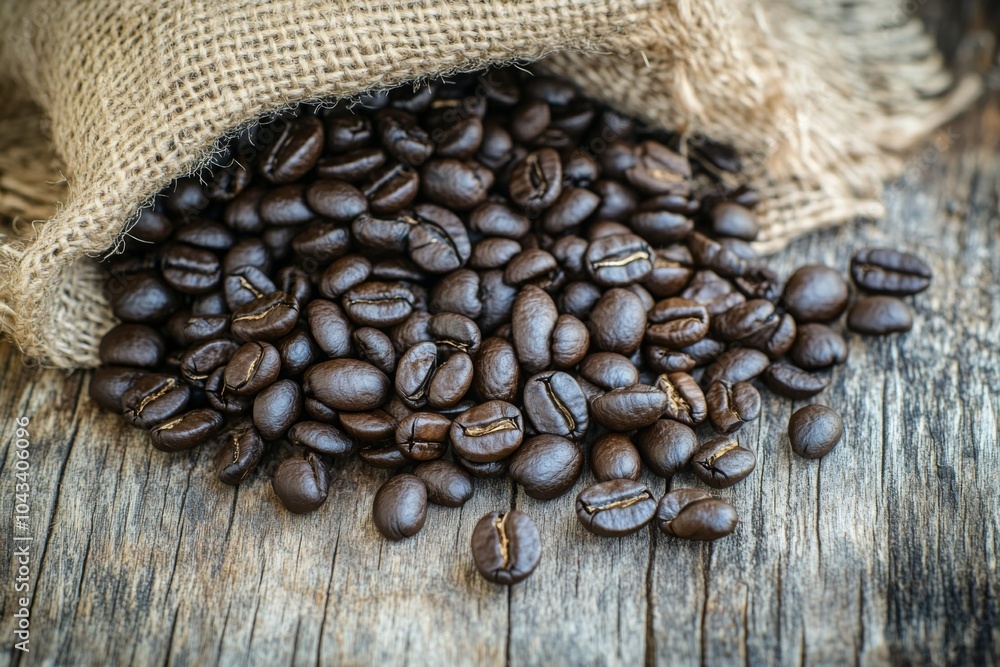 Coffee Beans Spilled From Burlap Sack Coffee Beans Spilled From Burlap Sack