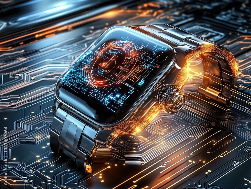 Illuminate Your Space: Stunning Stylish Smartwatch Poster with Transparent Interface on Dark Circuit Board – Perfect for Tech-Inspired Sports Interiors! Illuminate Your Space: Stunning Stylish Smartwatch Poster with Transparent Interface on Dark Circuit Board – Perfect for Tech-Inspired Sports Interiors!