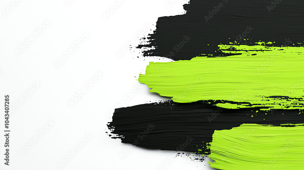 Fototapeta premium Dynamic brush strokes a creative fusion of neon green and bold black on a minimalist canvas