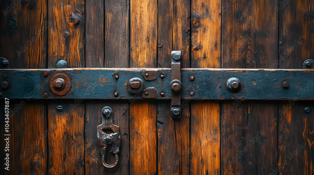Rustic Barn Door Featuring Rich Wood Grain and Metal Hinges in a Natural Setting Rustic Barn Door Featuring Rich Wood Grain and Metal Hinges in a Natural Setting