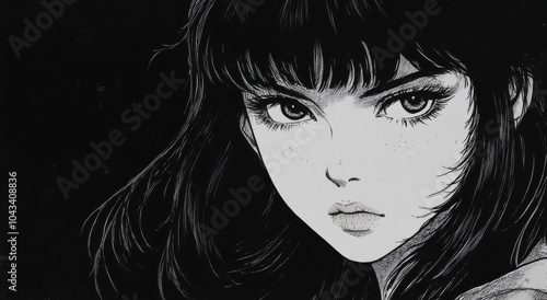 Wallpaper Mural 80s-style manga girl with black bangs Torontodigital.ca