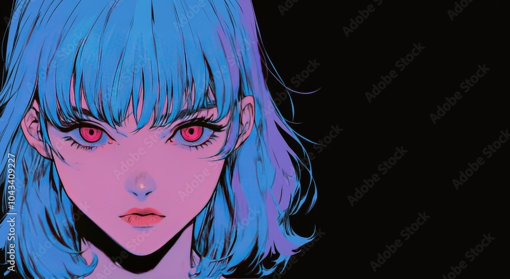 Manga character with blue hair and serious expression Manga character with blue hair and serious expression