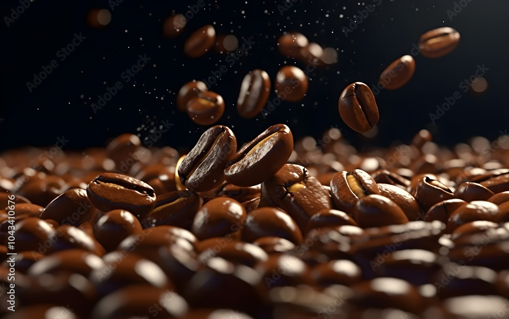 Flying coffee beans against dark background Flying coffee beans against dark background