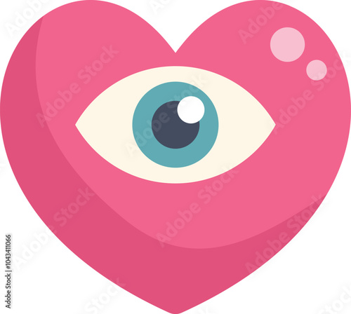 Single pink heart with a single blue eye looking out is a symbol of love and surveillance