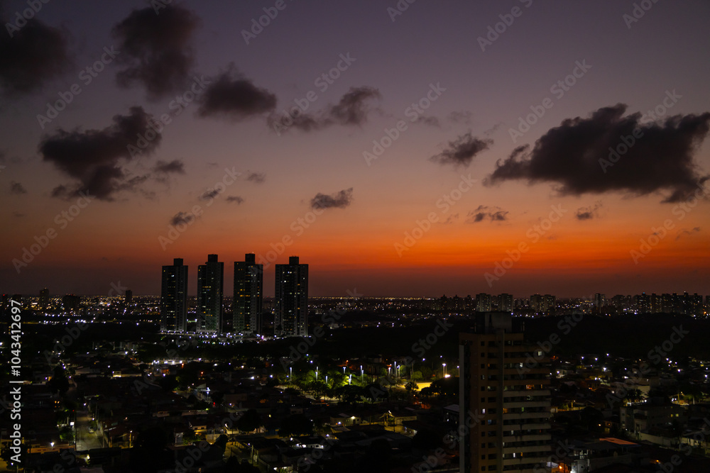 Fototapeta premium Panoramic view of the suburbs of the hometown during sunset.