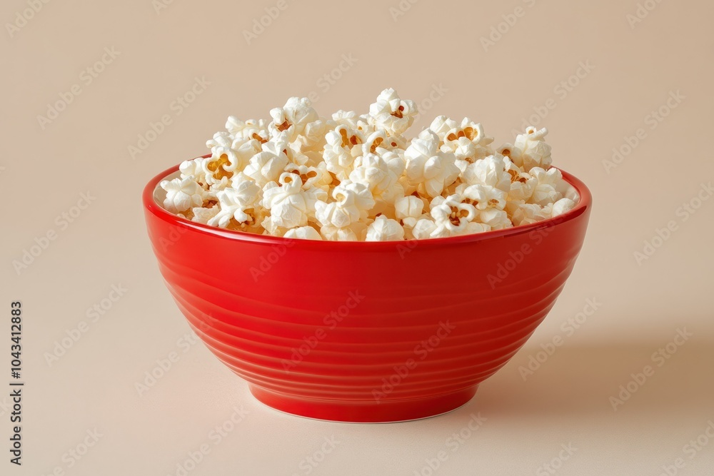 Fresh Popcorn in a Vibrant Red Bowl Fresh Popcorn in a Vibrant Red Bowl