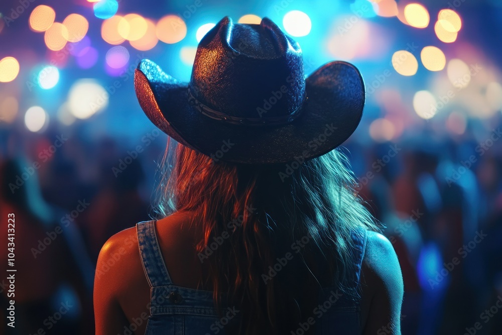 Woman with Cowboy Hat in Colorful Atmosphere Woman with Cowboy Hat in Colorful Atmosphere