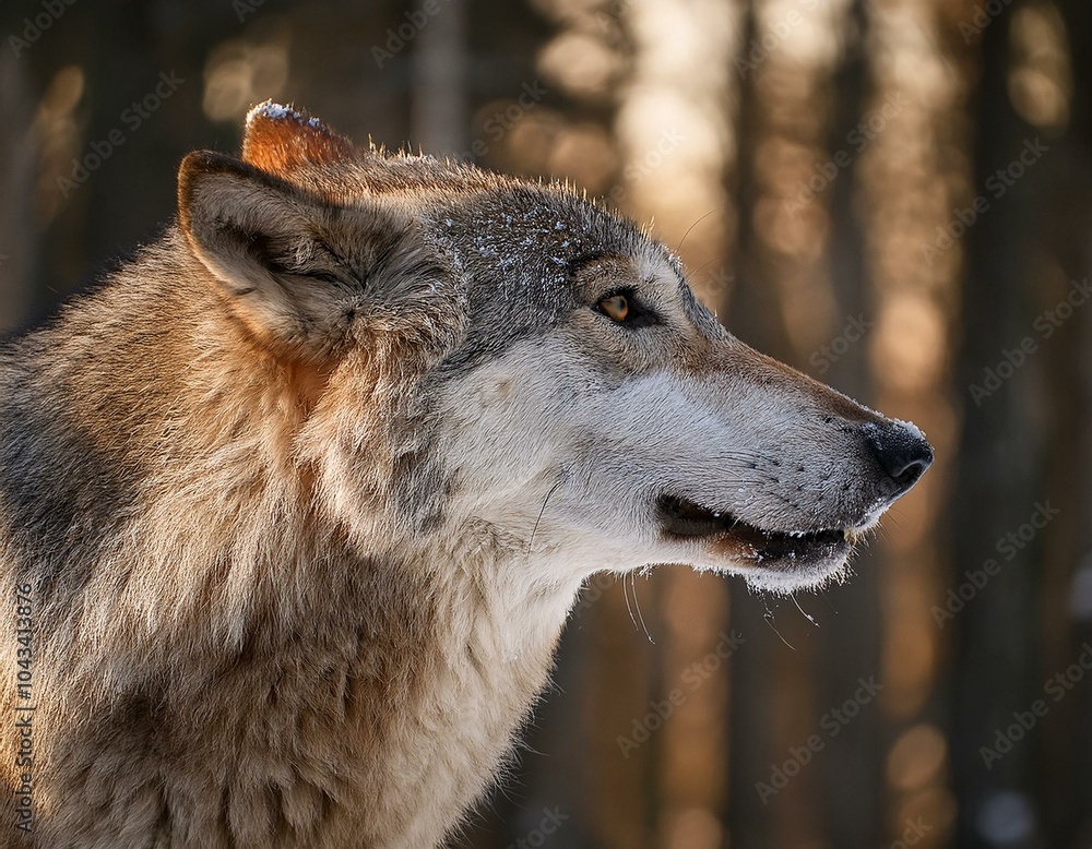 Fototapeta premium Two Gray wolf, Canis lupus in the winter forest. Wolf in the nature habitat