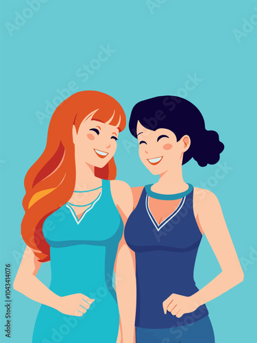Hand gestures, Stylish chicks, Two girlfriends, Sister's day card, Young pretty women, Vector illustration of hand draw, Doodle style.