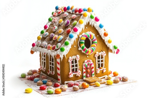 Colorful Gingerbread House with Candy Decorations