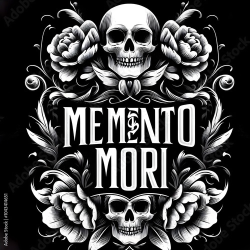 Memento Mori gothic ornament design with skulls and roses