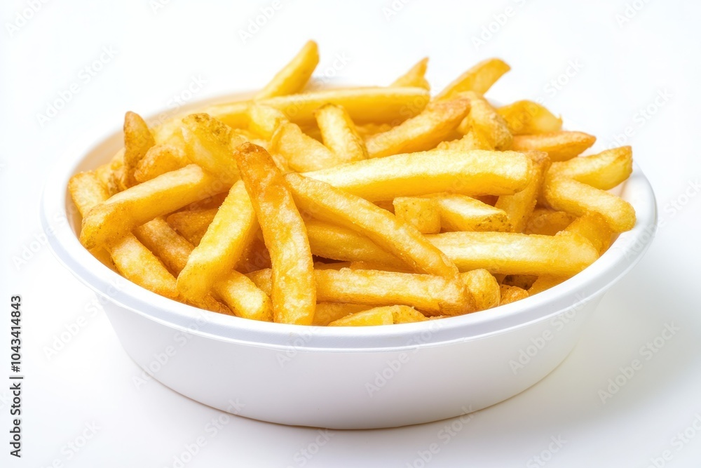 Golden Crispy French Fries in White Bowl Golden Crispy French Fries in White Bowl