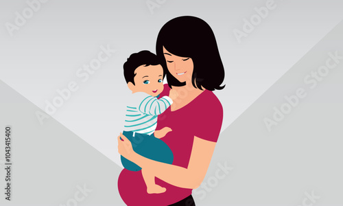 The Smell of My Angel Sleeping in My Lap Fills My Heart. The Loving Hug of a Mother Who Loves Her Child. Vector greeting design for mother's day