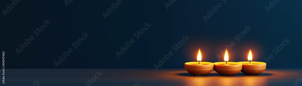 Three glowing candles set against a dark background, creating a serene and calming ambiance. Three glowing candles set against a dark background, creating a serene and calming ambiance.