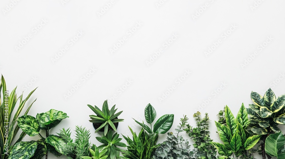 Green Greenery Border on White Background Green Greenery Border on White Background