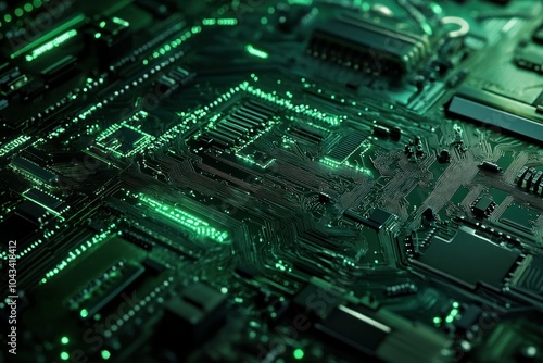 Green Circuit Board with Intricate Electronic Design