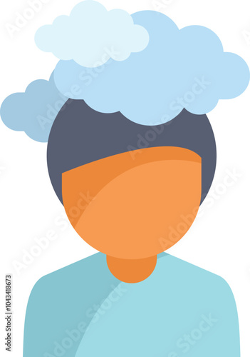 Man with a cloud over his head is experiencing confusion, possibly due to brain fog or stress
