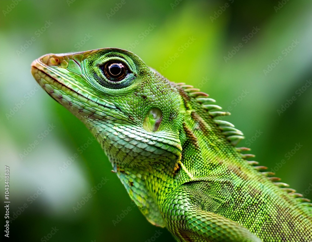 Fototapeta premium Close view of a common green forest lizard