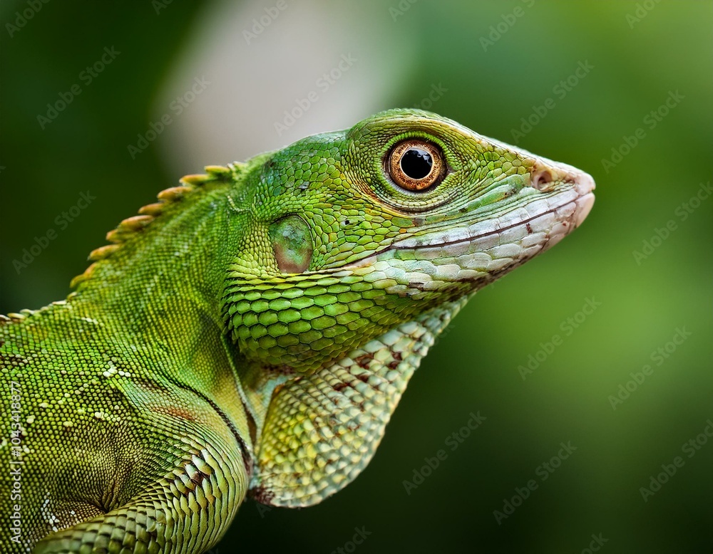 Fototapeta premium Close view of a common green forest lizard