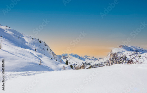 the beautiful snow-capped Italian Dolomites here on the Valparola Pass a few km above Cortina d'Ampezzo photo