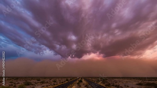 Sandstorm in the desert and sand , red sand, above the highway