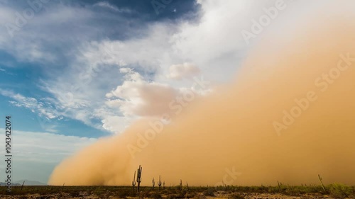 Sandstorm in the desert and sand , red sand, above the highway 