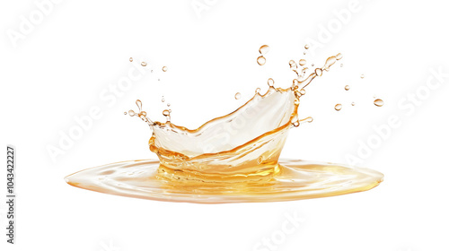 A dynamic splash of golden liquid captured mid-motion against a transparent background, showcasing vibrant colors and fluid motion.